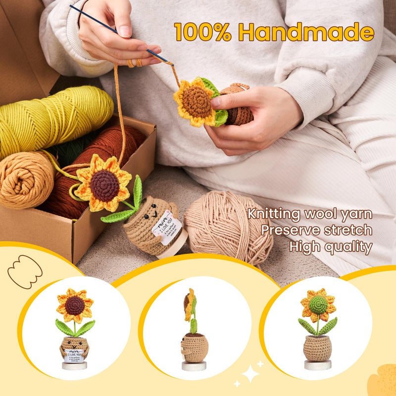 Gossby Gift for Mom - Handmade Positive Sunflower Doll Crochet with Card - I Love You - Mom Gift from Daughter  Son  Kid - Mothers Day  Christmas  Birthday Present Idea - Knitted Decor - Image 5